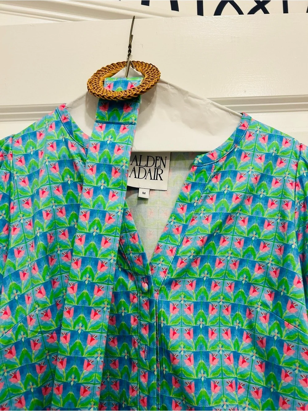Alden Adair Bright Floral Border Tunic - Turquoise & Pink - M - $298 Original - Picture 5 of 7